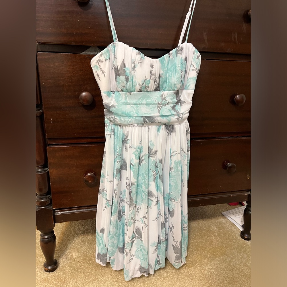 Floral Xtraordinary Brand Prom Formal Dress Size S white/turquoise/gray